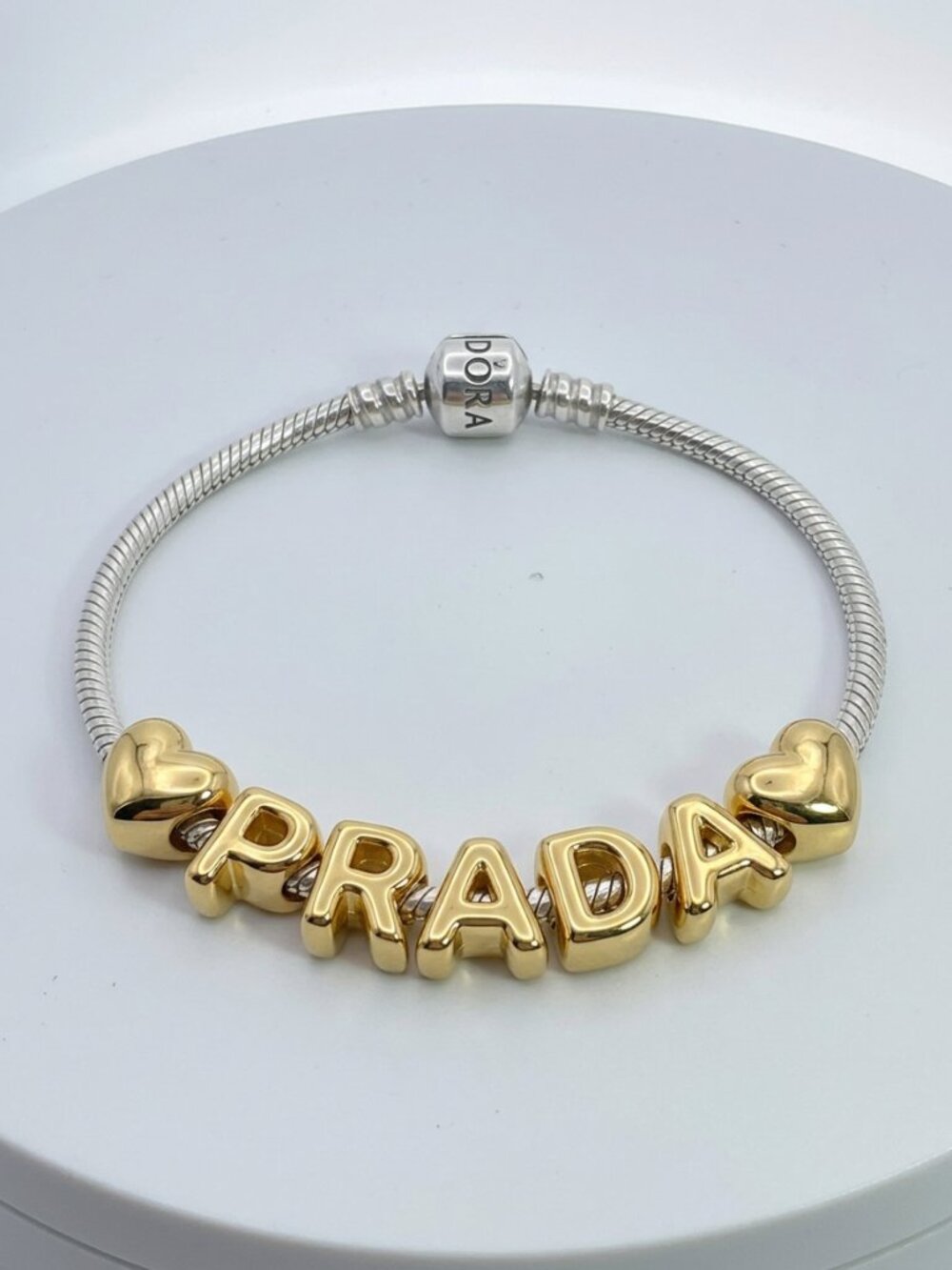 Pandora Bracelet Silver build LUXURY NAME any 8 Letters Gold Pull Through Charms